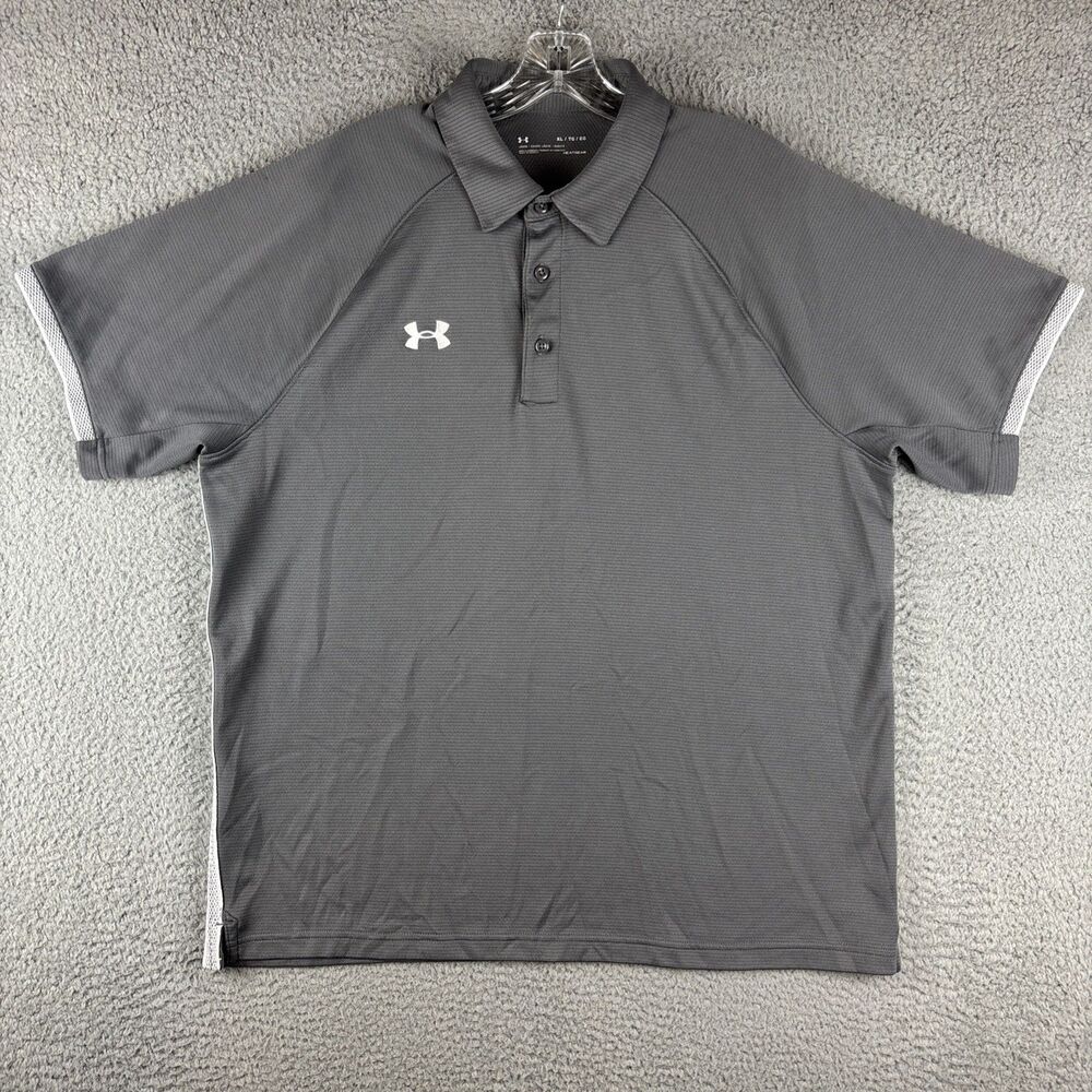 Under Armour Polo Shirt Men's XL Golf Loose Heatgear Gray White Trim